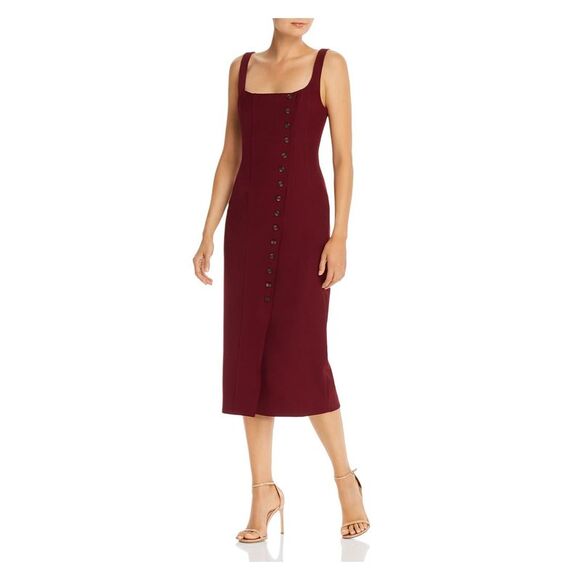 FAME AND PARTNERS Dresses & Skirts - FAME AND PARTNERS Womens Maroon Spaghetti Strap Below The Knee Sheath Dress 14